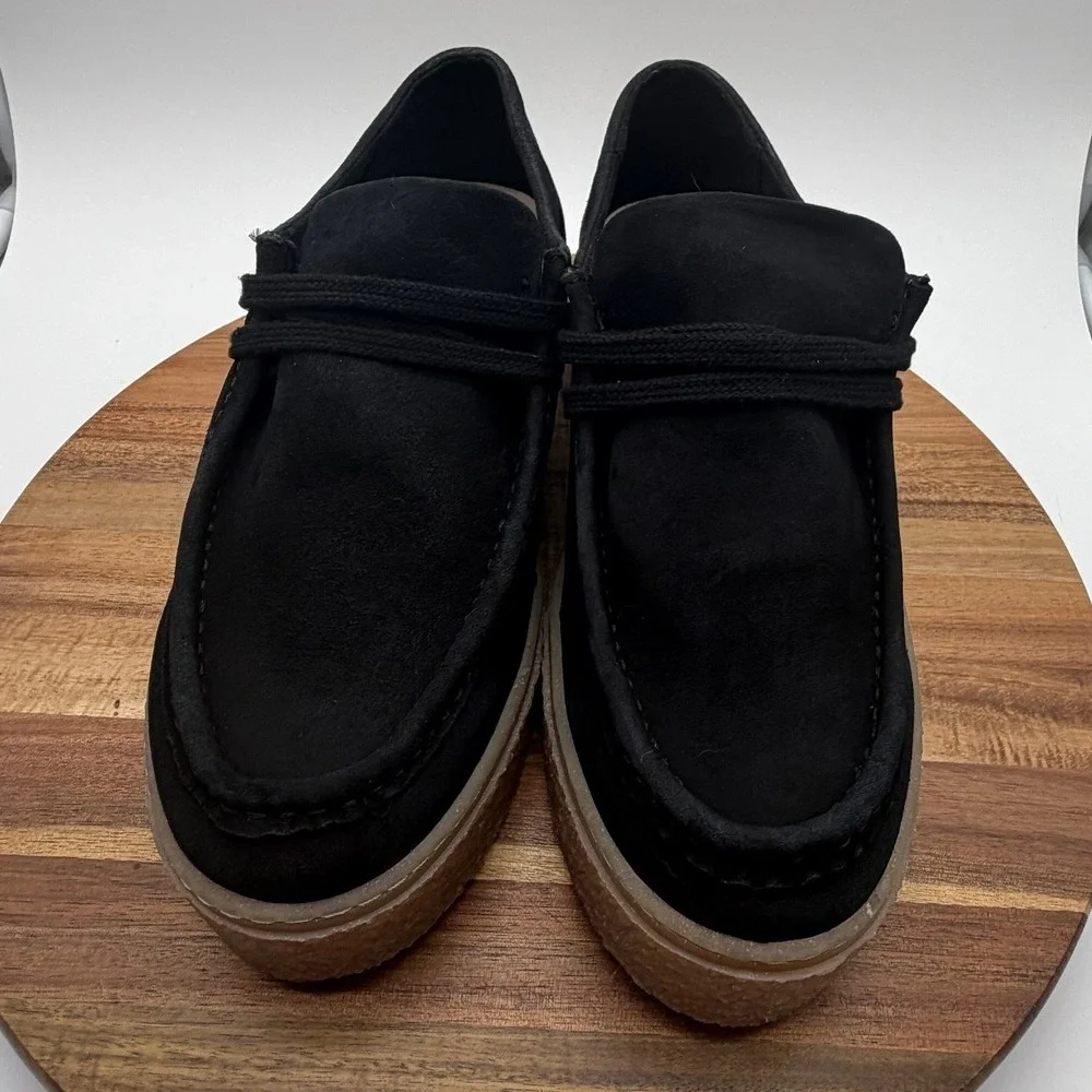 Hush Puppies Women Size 9 Black Suede Platform Creeper Wallabee Shoes 0610